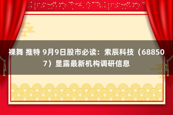 裸舞 推特 9月9日股市必读：索辰科技（688507）显露最新机构调研信息