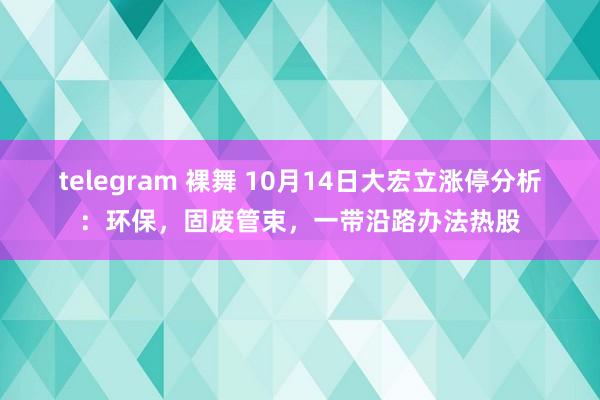 telegram 裸舞 10月14日大宏立涨停分析：环保，固废管束，一带沿路办法热股