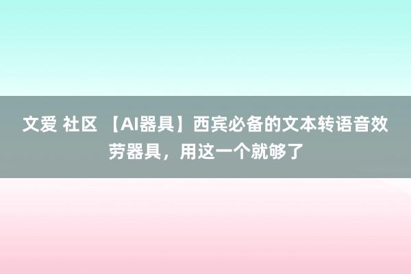 文爱 社区 【AI器具】西宾必备的文本转语音效劳器具，用这一个就够了