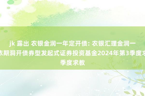 jk 露出 农银金润一年定开债: 农银汇理金润一年依期洞开债券型发起式证券投资基金2024年第3季度求教