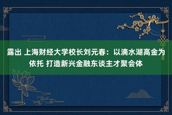 露出 上海财经大学校长刘元春：以滴水湖高金为依托 打造新兴金融东谈主才聚会体