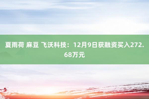 夏雨荷 麻豆 飞沃科技：12月9日获融资买入272.68万元