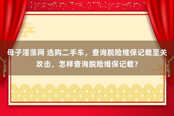 母子淫荡网 选购二手车，查询脱险维保记载至关攻击，怎样查询脱险维保记载？