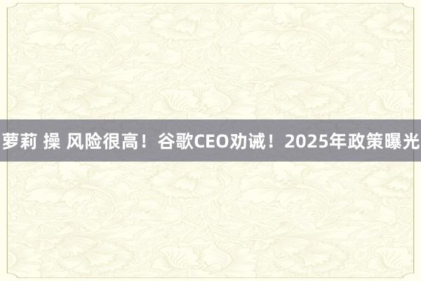 萝莉 操 风险很高！谷歌CEO劝诫！2025年政策曝光